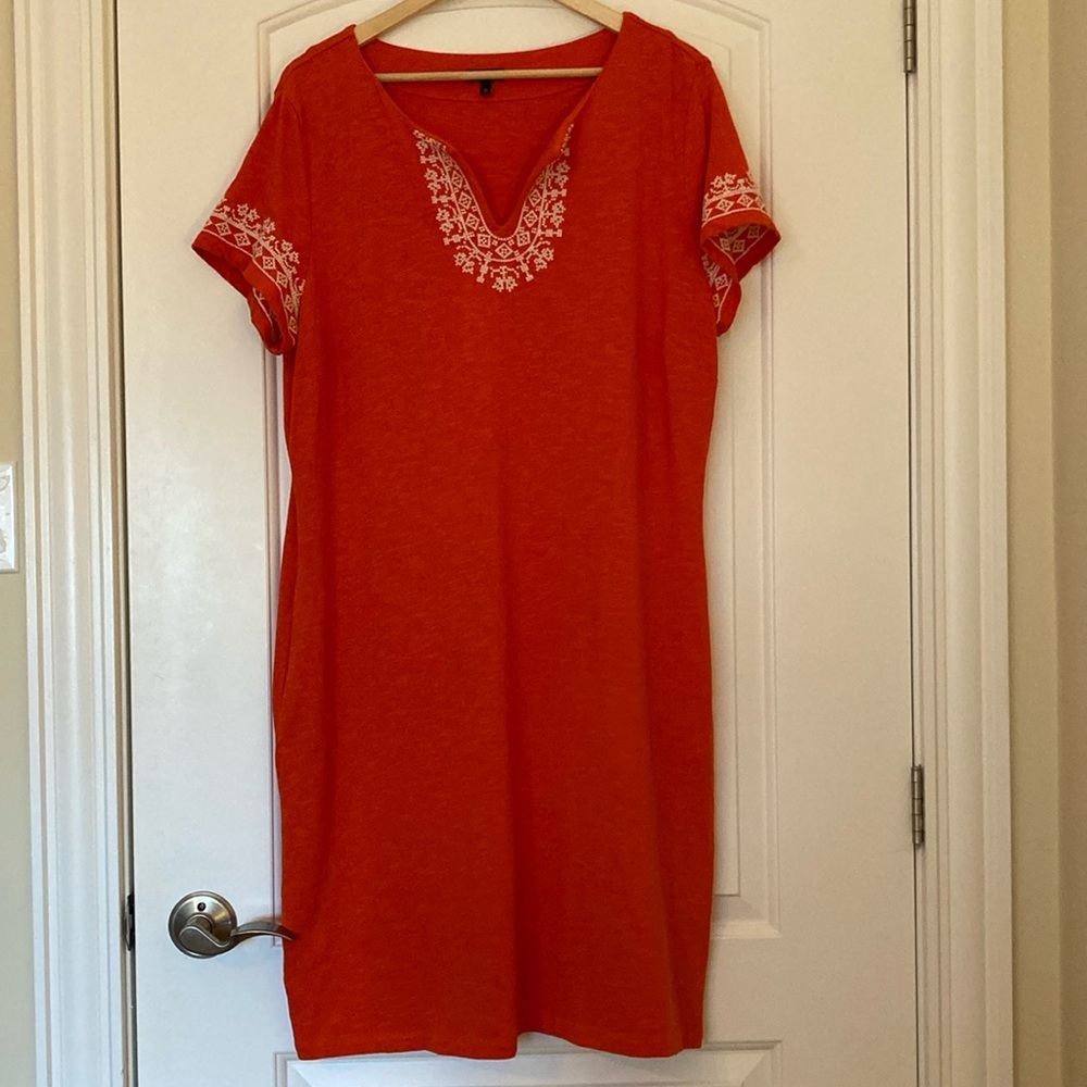 Talbots Vibrant Orange Midi Dress with White Detailing